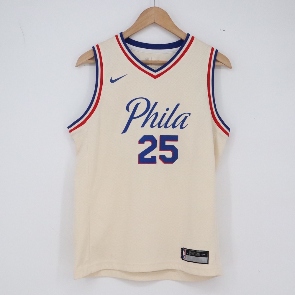 Philadelphia 76ers Nike Jersey Mens L Ben Simmons Cream NBA Basketball Good